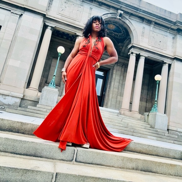 Burnt Orange Jersey Gown - Picture 3 of 5